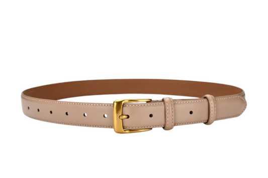 Nude Gold Buckle Leather Belt - Rachel