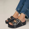 Black Studded Chunky Slides - Luna