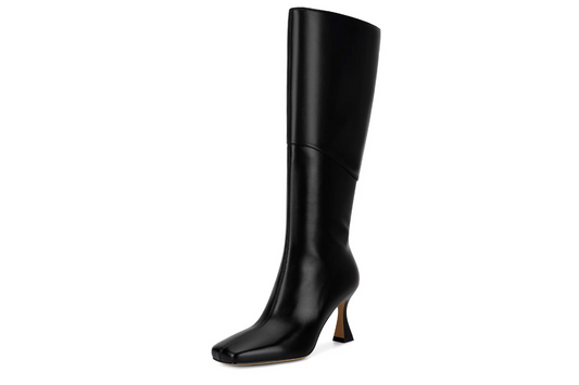 Black Leather Wide Knee-High Boots – Lila