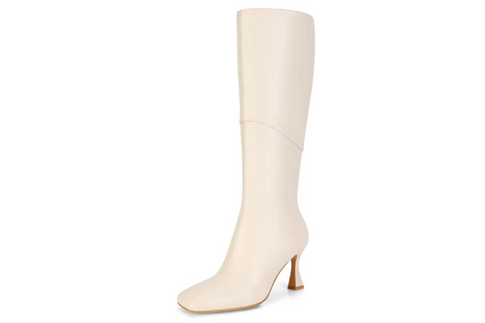 Cream Leather Knee-High Boots – Lila