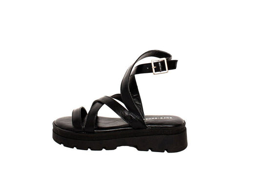 Sofia Sandal Black Flats by Sole Shoes NZ F28B-36