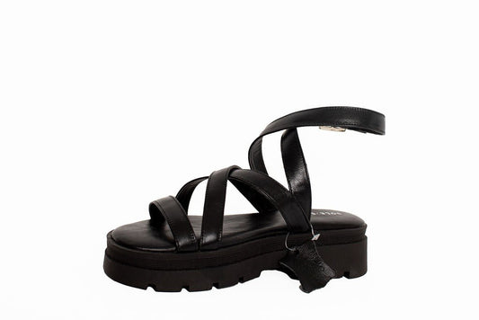 Sofia Sandal Black Flats by Sole Shoes NZ F28B-36