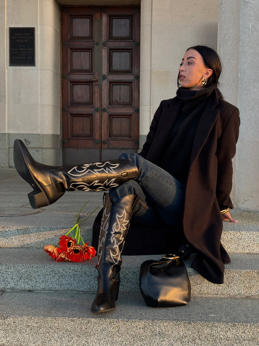 Black Stitch Western Knee-High Boot – Rodeo