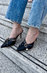 Black Leather Mule - Mara