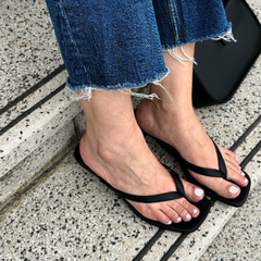 Black Kitten Heel Thong Sandal - Sid