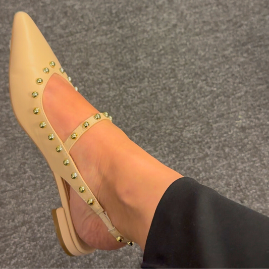 Nude Leather Slingback Flats – Camille