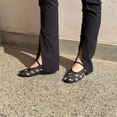 Black Floral Mesh Ballet Flat – Elise