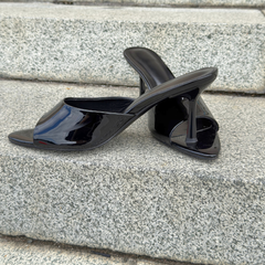Black Patent Leather Mule Heel - Milan