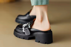 Chunky Platform Black Leather Mule – Ryder (PREORDER)