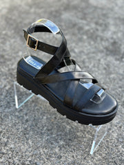 Sofia Sandal Black Flats by Sole Shoes NZ F28B-36