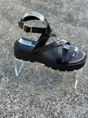 Sofia Sandal Black Flats by Sole Shoes NZ F28B-36
