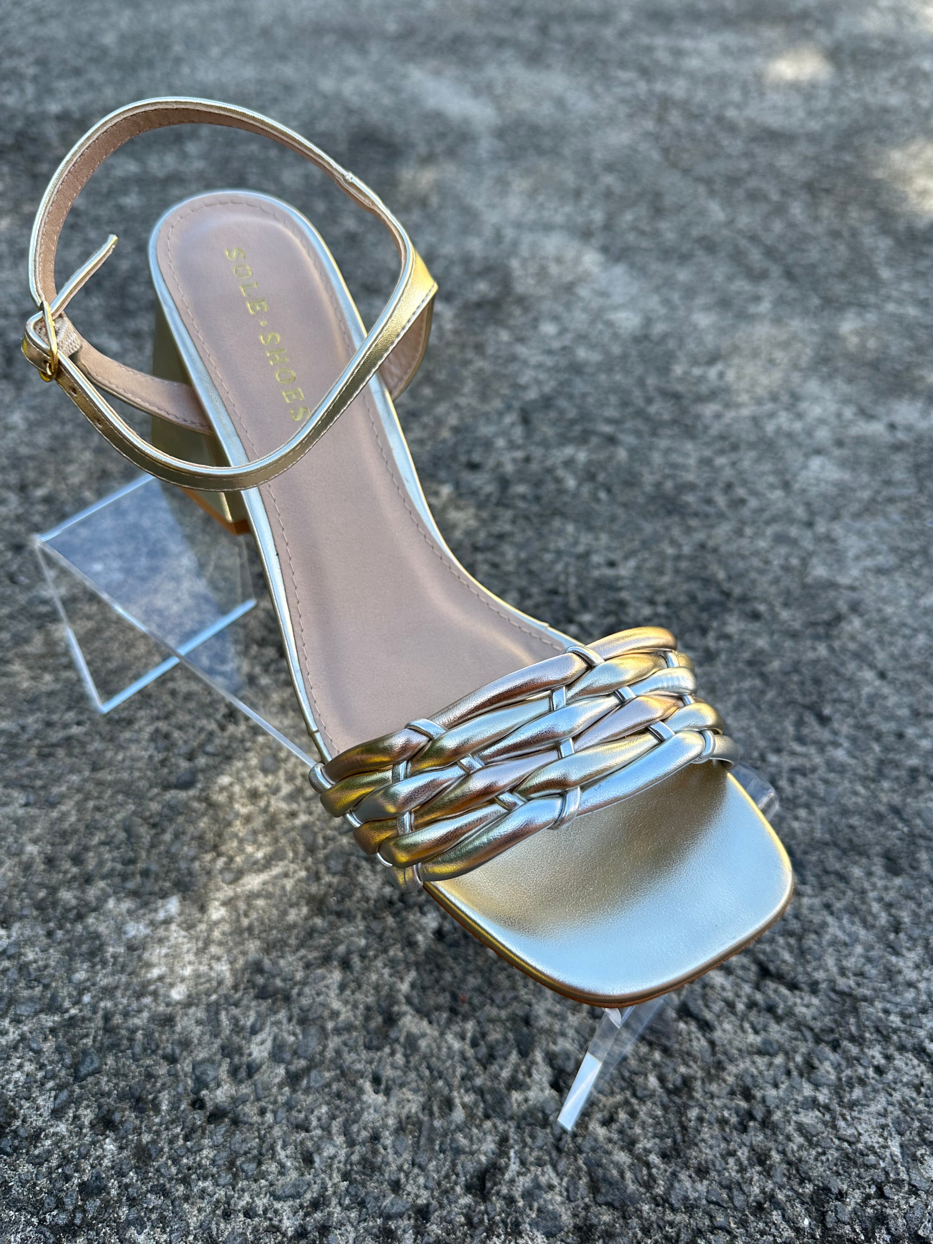 Eli Block Heel Sandal Gold Metallic Heels by Sole Shoes NZ H31B-36