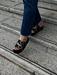 Black Studded Chunky Slides - Luna