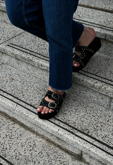 Black Studded Chunky Slides - Luna