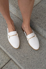 Aria Flat Mule White Flats by Sole Shoes NZ F22-36