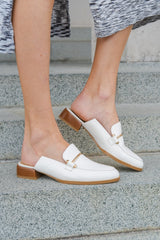 Aria Flat Mule White Flats by Sole Shoes NZ F22-36