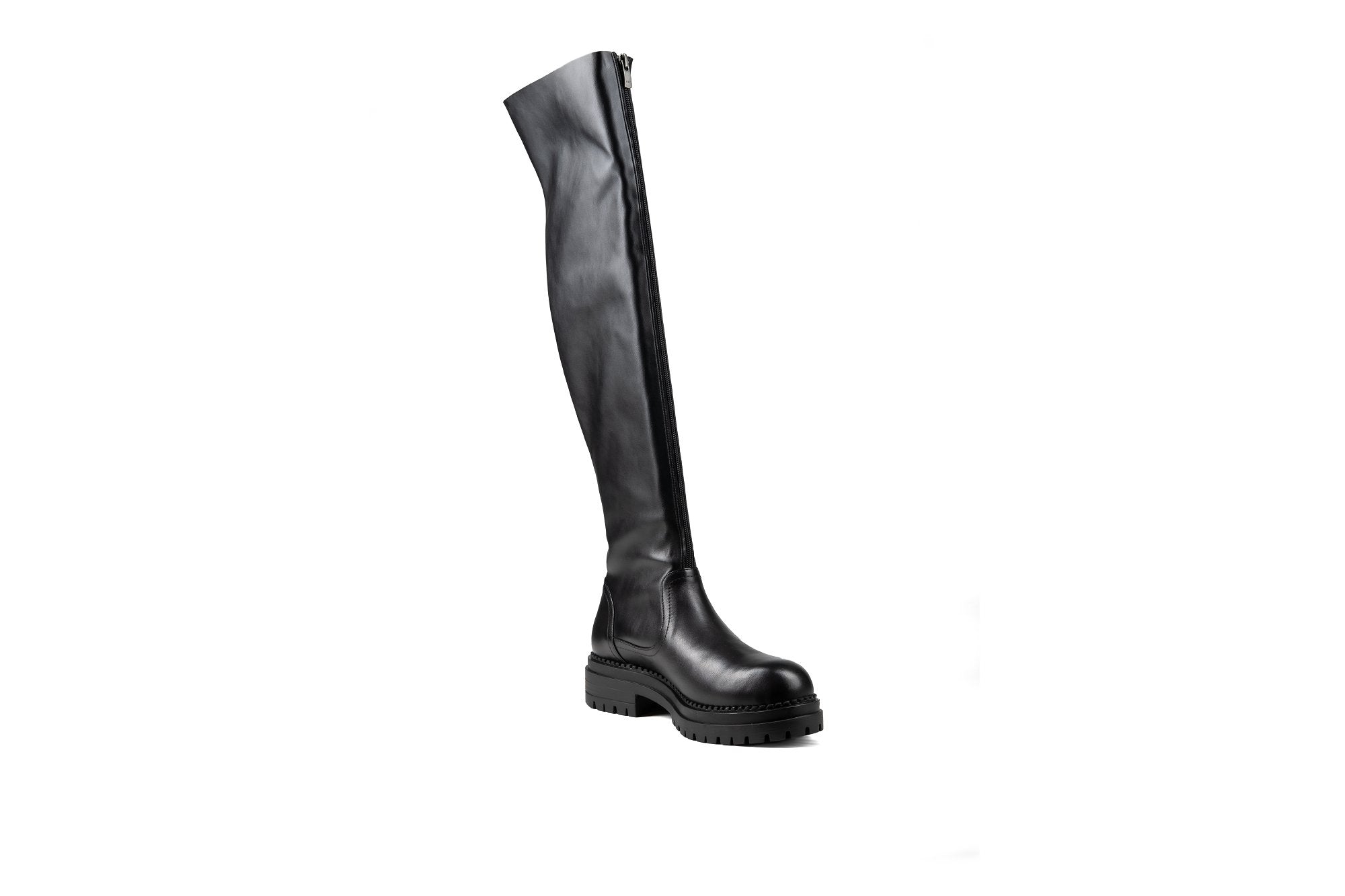 Chester Knee High Combat Boot Black Boots by Sole Shoes NZ LB5-36W