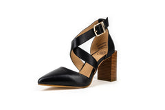 Debbie Strap Block Heels Black Heels by Sole Shoes NZ H4-36