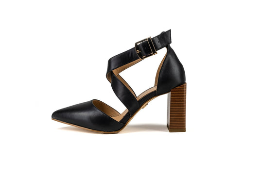 Debbie Strap Block Heels Black Heels by Sole Shoes NZ H4-36