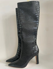 Fantasy Croc Leather Knee-high boots Black Boots by Sole Shoes NZ LB7-36