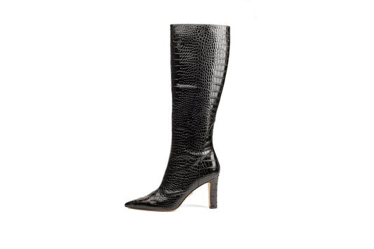 Fantasy Croc Leather Knee-high boots Black Boots by Sole Shoes NZ LB7-36 2000