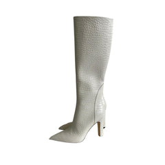 Fantasy Croc Leather Knee-high boots Cream Boots by Sole Shoes NZ LB7-36