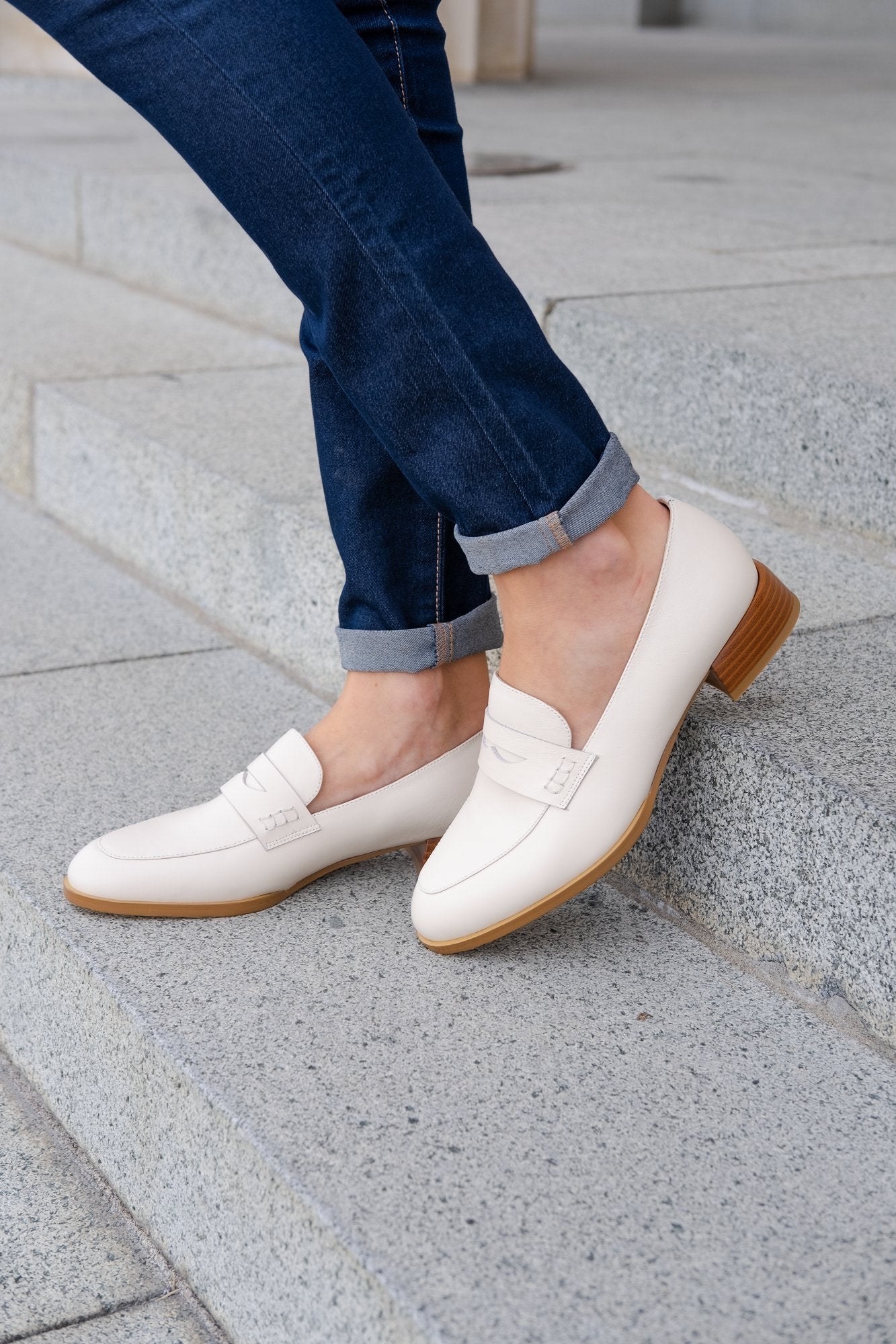 Marcel Leather Loafer Bone Flats by Sole Shoes NZ F24-36