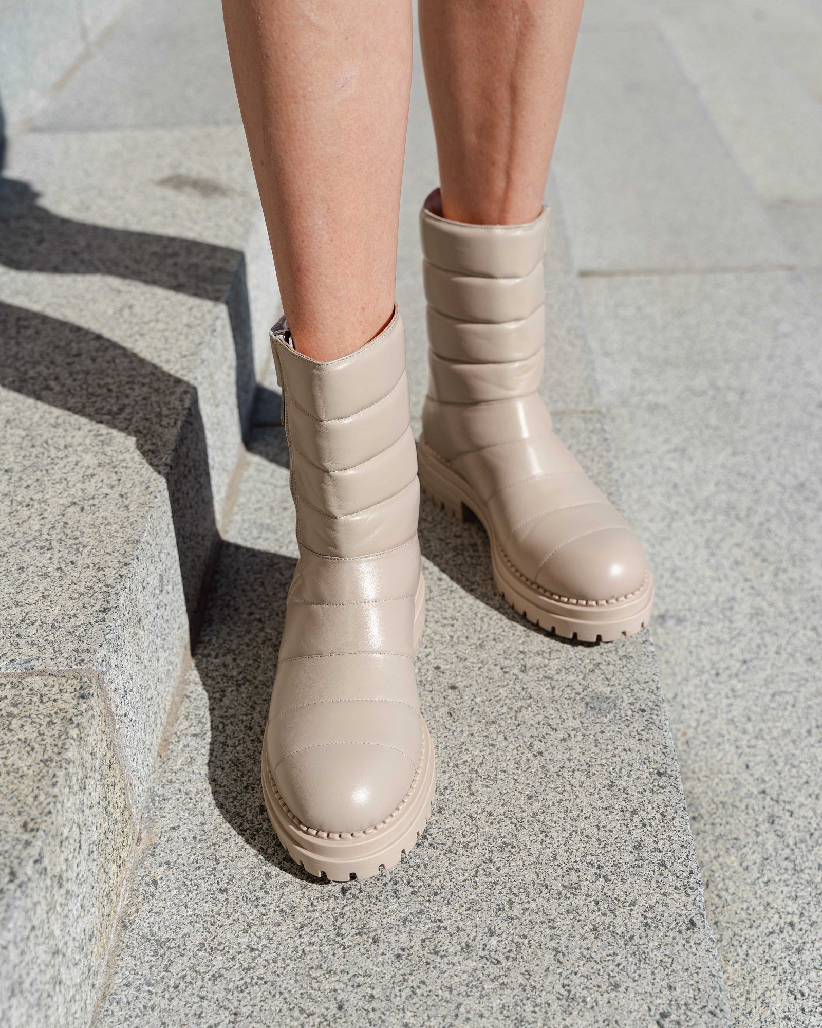 Olivia Combat Boot Cream Boots by Sole Shoes NZ AB15-36