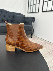 River Croco Leather Ankle Boot Tan Boots by Sole Shoes NZ AB17-36