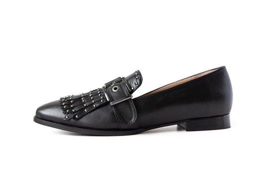 Stud Loafer Black Flats by Sole Shoes NZ F10-35