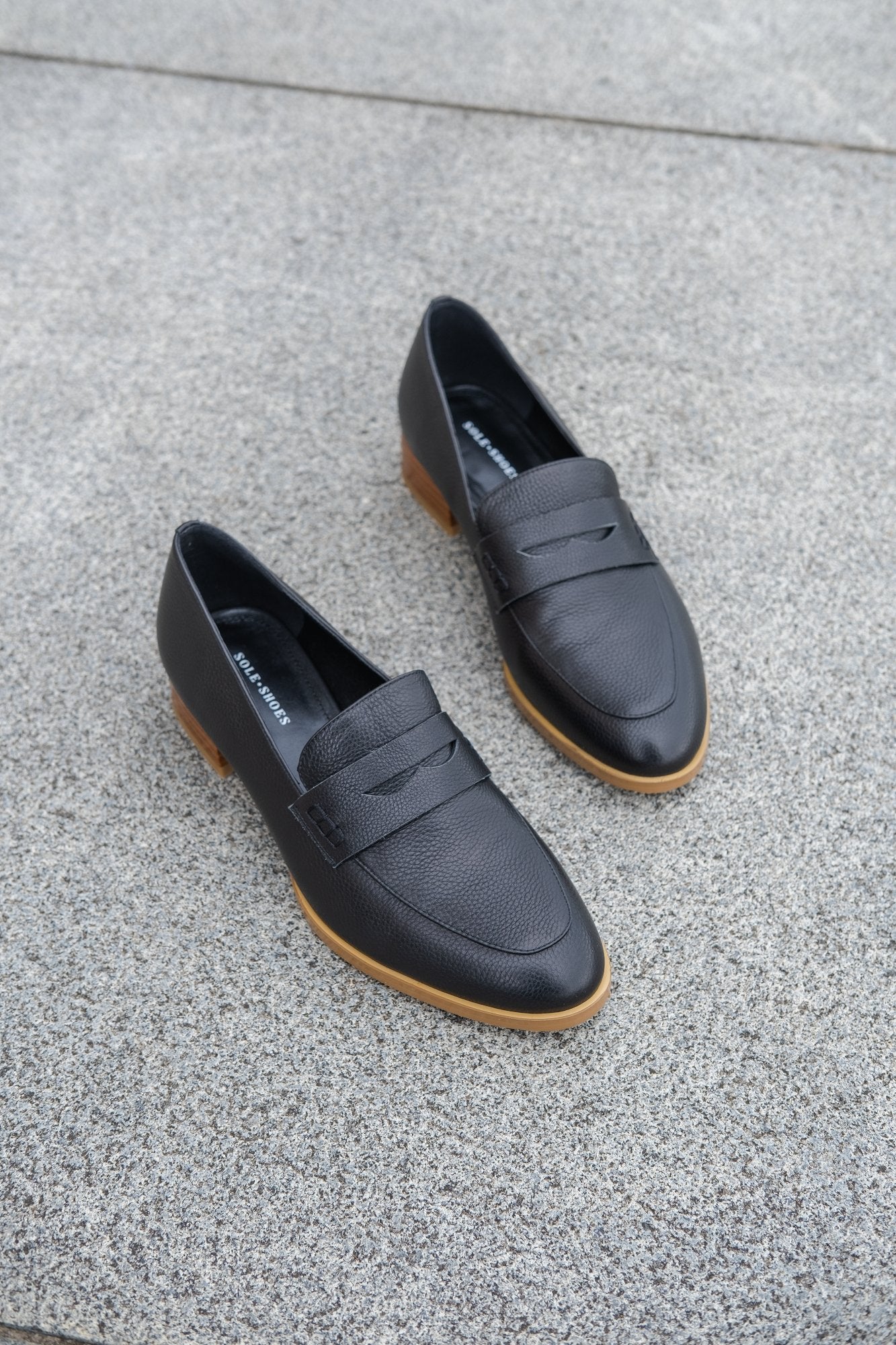 Marcel Leather Loafer Black Flats by Sole Shoes NZ F24-36
